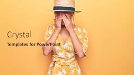  Presentation with vision - PPT theme having beautiful-blonde-woman-on-vacation background and a yellow colored foreground