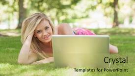  Presentation with next - PPT layouts having pink girly fashion hair - beautiful blonde woman posing lying background and a yellow colored foreground