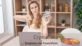  Presentation with online shopping - Presentation theme consisting of beautiful-blonde-woman-shopping-online background and a coral colored foreground