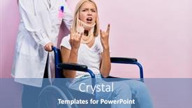  Presentation with rock star - Slide deck enhanced with beautiful-blonde-woman-sitting background and a teal colored foreground