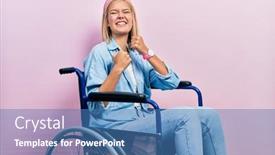  Presentation with wheelchair - PPT theme having beautiful-blonde-woman-sitting background and a teal colored foreground