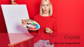  Presentation with crazy - Slides having beautiful-blonde-woman-standing-drawing background and a red colored foreground
