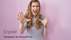  Presentation with panic - Presentation theme consisting of beautiful-blonde-woman-standing-over background and a soft green colored foreground