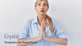  Presentation with praying hands - PPT layouts enhanced with beautiful-blonde-woman-standing-over background and a light blue colored foreground