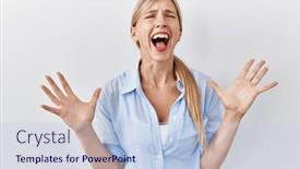  Presentation with frustration - Presentation theme consisting of beautiful-blonde-woman-standing-over background and a light blue colored foreground