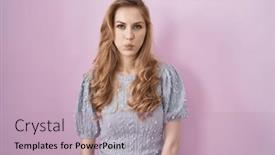  Presentation with puffing - Presentation theme having beautiful-blonde-woman-standing-over background and a light blue colored foreground