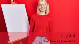  Presentation with cool - PPT layouts consisting of beautiful-blonde-woman-standing background and a red colored foreground