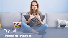  Presentation with puffing - Slide deck with beautiful-blonde-woman-watching-tv background and a seafoam green colored foreground