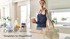  Presentation with apron - Slide set consisting of beautiful-blonde-woman-wearing-apron background and a soft green colored foreground