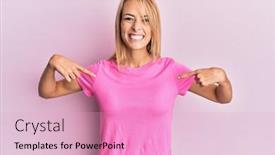  Presentation with tshirt - Cool new slide deck with beautiful-blonde-woman-wearing-casual backdrop and a lemonade colored foreground