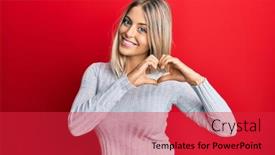  Presentation with heart hands - Slide set featuring beautiful-blonde-woman-wearing-casual background and a  colored foreground