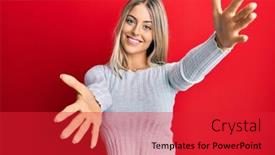  Presentation with beautiful 3d - Theme enhanced with beautiful-blonde-woman-wearing-casual background and a red colored foreground