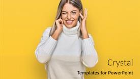  Presentation with noise - Colorful presentation theme enhanced with beautiful-blonde-woman-wearing-casual backdrop and a yellow colored foreground