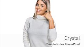  Presentation with telephone - Colorful slides enhanced with beautiful-blonde-woman-wearing-casual backdrop and a white colored foreground