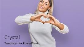  Presentation with heart hands - Cool new presentation theme with beautiful-blonde-woman-wearing-casual backdrop and a  colored foreground