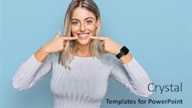  Presentation with dental - Presentation theme featuring beautiful-blonde-woman-wearing-casual background and a light blue colored foreground