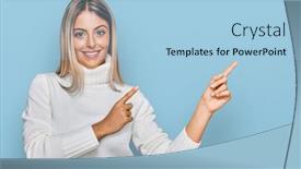  Presentation with helping others two hands woman - Presentation theme featuring beautiful-blonde-woman-wearing-casual background and a light blue colored foreground
