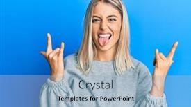  Presentation with rock music - Colorful slide set enhanced with beautiful-blonde-woman-wearing-casual backdrop and a light blue colored foreground