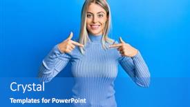  Presentation with fingers - Audience pleasing PPT theme consisting of beautiful-blonde-woman-wearing-casual backdrop and a teal colored foreground