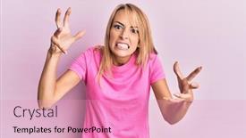  Presentation with tshirt - Amazing presentation design having beautiful-blonde-woman-wearing-casual backdrop and a coral colored foreground