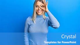  Presentation with eye - PPT theme enhanced with beautiful-blonde-woman-wearing-casual background and a teal colored foreground