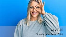  Presentation with eye - Slide deck enhanced with beautiful-blonde-woman-wearing-casual background and a light blue colored foreground