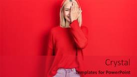  Presentation with emotion - PPT layouts consisting of beautiful-blonde-woman-wearing-casual background and a red colored foreground
