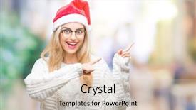  Presentation with helping others two hands woman - Colorful slide deck enhanced with beautiful blonde woman wearing christmas backdrop and a soft green colored foreground