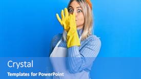  Presentation with breath - Amazing slide set having beautiful-blonde-woman-wearing-cleaner backdrop and a teal colored foreground