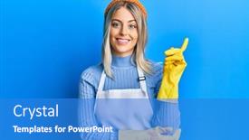  Presentation with apron - PPT theme with beautiful-blonde-woman-wearing-cleaner background and a teal colored foreground