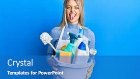  Presentation with tongue - Amazing presentation theme having beautiful-blonde-woman-wearing-cleaner backdrop and a teal colored foreground