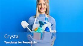  Presentation with cleaning - PPT theme enhanced with beautiful-blonde-woman-wearing-cleaner background and a teal colored foreground