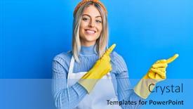  Presentation with apron - Amazing slide set having beautiful-blonde-woman-wearing-cleaner backdrop and a light blue colored foreground