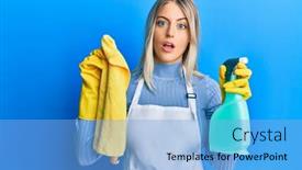  Presentation with pregnant woman cleaning - Beautiful slides featuring beautiful-blonde-woman-wearing-cleaner backdrop and a light blue colored foreground
