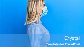  Presentation with covid - Colorful PPT layouts enhanced with beautiful-blonde-woman-wearing-covid backdrop and a teal colored foreground