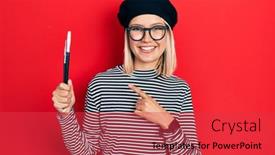  Presentation with look - Presentation theme featuring beautiful-blonde-woman-wearing-french background and a red colored foreground