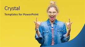  Presentation with rock music - Colorful PPT theme enhanced with beautiful blonde woman wearing glasses backdrop and a yellow colored foreground