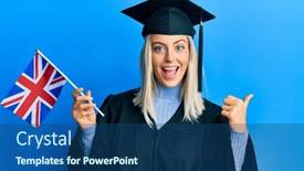  Presentation with graduation - Presentation theme featuring beautiful-blonde-woman-wearing-graduation background and a ocean colored foreground