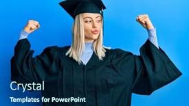  Presentation with graduation - Beautiful presentation design featuring beautiful-blonde-woman-wearing-graduation backdrop and a navy blue colored foreground