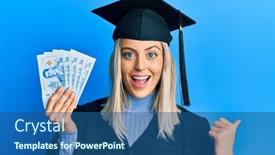  Presentation with graduation - Colorful slide deck enhanced with beautiful-blonde-woman-wearing-graduation backdrop and a ocean colored foreground