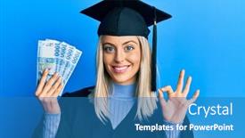  Presentation with ceremony - Theme having beautiful-blonde-woman-wearing-graduation background and a teal colored foreground