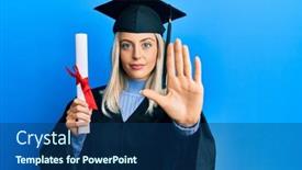  Presentation with ceremony - Slide deck featuring beautiful-blonde-woman-wearing-graduation background and a ocean colored foreground