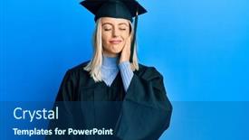  Presentation with ceremony - PPT theme consisting of beautiful-blonde-woman-wearing-graduation background and a ocean colored foreground