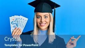  Presentation with ceremony - Presentation design featuring beautiful-blonde-woman-wearing-graduation background and a ocean colored foreground