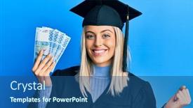  Presentation with ceremony - Presentation design consisting of beautiful-blonde-woman-wearing-graduation background and a ocean colored foreground