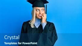  Presentation with graduation - Slide deck enhanced with beautiful-blonde-woman-wearing-graduation background and a ocean colored foreground