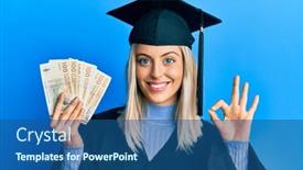  Presentation with graduation - Presentation design with beautiful-blonde-woman-wearing-graduation background and a ocean colored foreground
