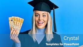  Presentation with graduation - Presentation theme having beautiful-blonde-woman-wearing-graduation background and a teal colored foreground