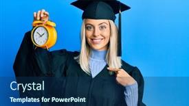 Presentation with ceremony - Cool new presentation theme with beautiful-blonde-woman-wearing-graduation backdrop and a navy blue colored foreground