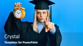  Presentation with graduation - PPT layouts enhanced with beautiful-blonde-woman-wearing-graduation background and a navy blue colored foreground